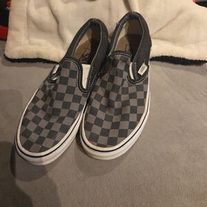 Vans Mens Size 5.5/womens 7 Black and Gray Checkered Slip-On Sneakers